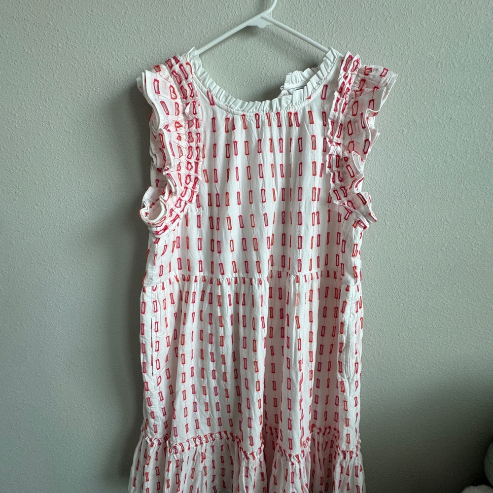 crown & ivy Red and White Ruffle Midi Dress
